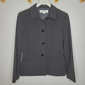 Tahari pinstripe button front blazer jacket 6P blk